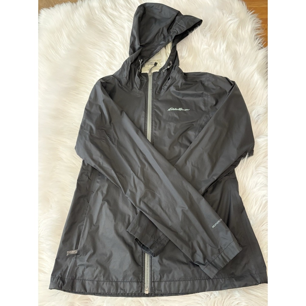 Eddie Bauer WeatherEdge Rain Jacket Womens Small Black Waterproof Hooded Shell